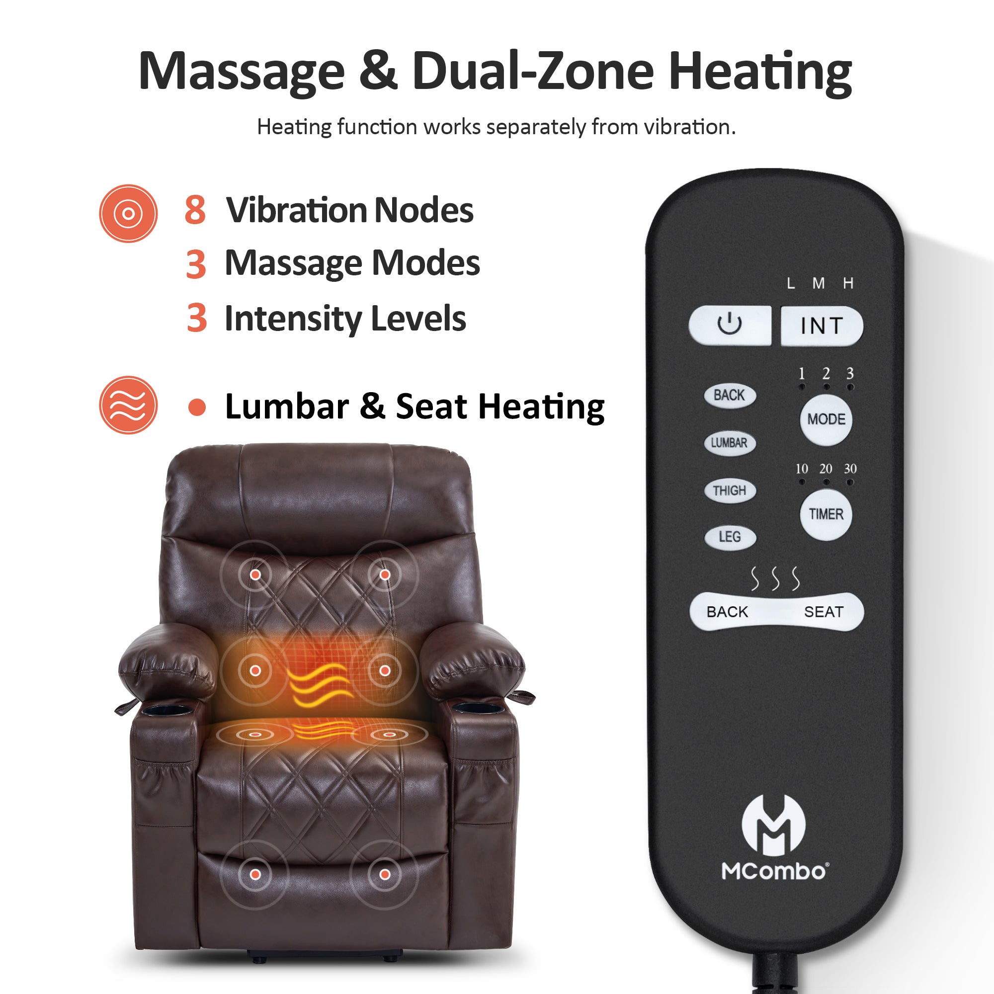 Power Lift Recliner Chair for Elderly, Massage and Heat, Faux Leather 7111