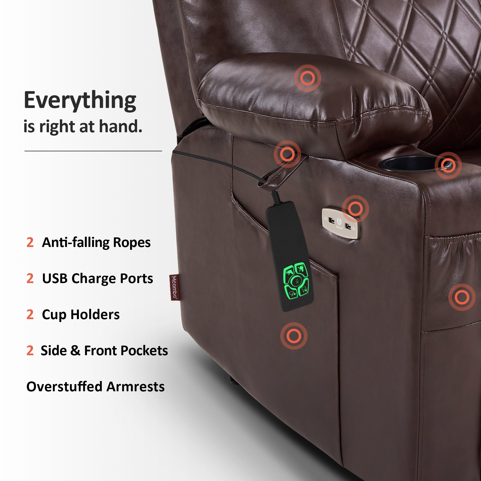 Power Lift Recliner Chair for Elderly, Massage and Heat, Faux Leather 7111