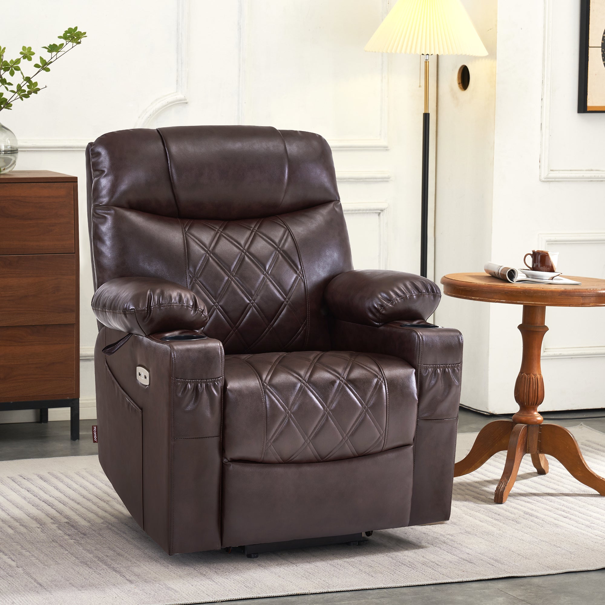 Power Lift Recliner Chair for Elderly, Massage and Heat, Faux Leather 7111