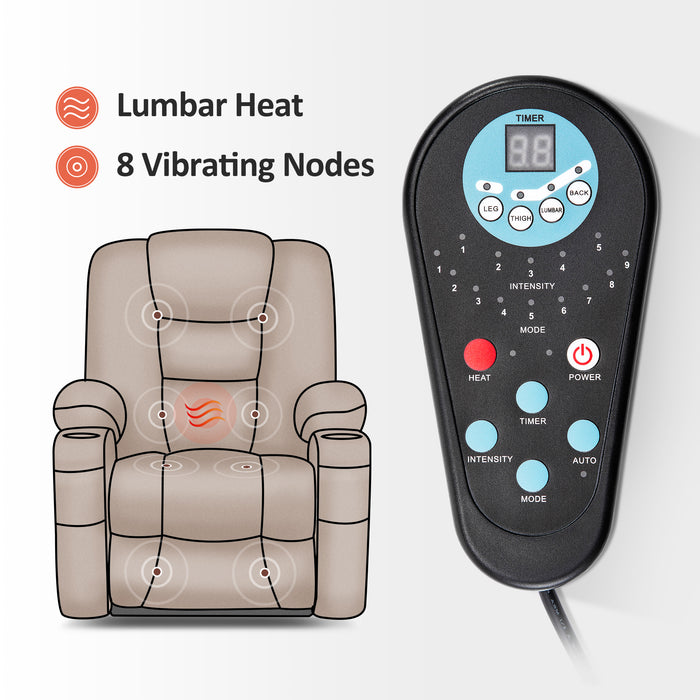Mcombo Power Lift Recliner Chair with Massage and Heat for Elderly, Extended Footrest, 3 Positions, Lumbar Pillow, Cup Holders, USB Ports, Faux Leather Medium(#7519)
