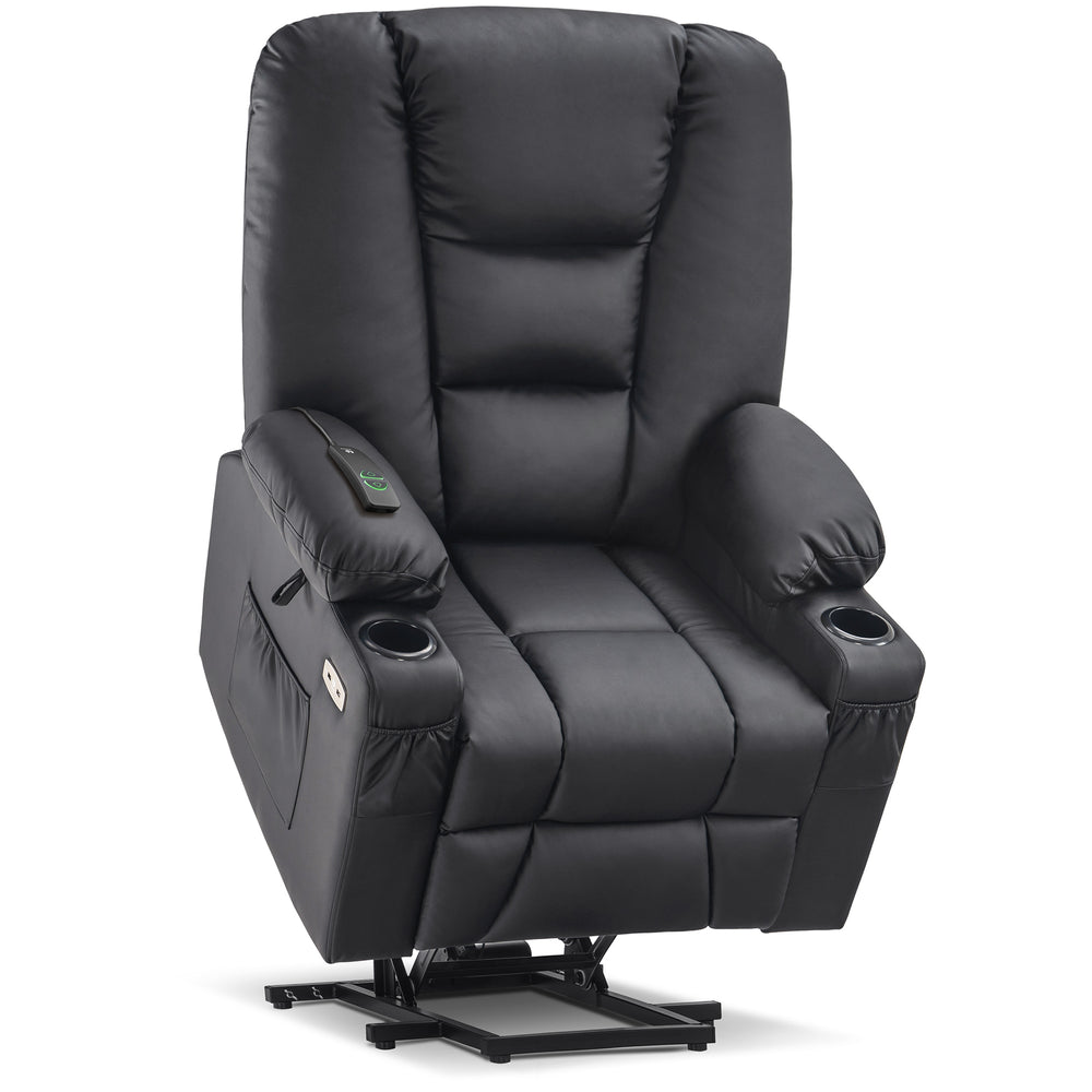 Mcombo Power Lift Recliner Chair with Massage and Heat for Elderly, Extended Footrest, 3 Positions, Lumbar Pillow, Cup Holders, USB Ports, Faux Leather Large(#7539)