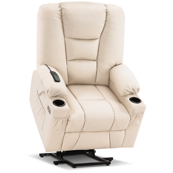 Mcombo Power Lift Recliner Chair with Massage and Heat for Elderly, Extended Footrest, 3 Positions, Lumbar Pillow, Cup Holders, USB Ports, Faux Leather Large(#7539)