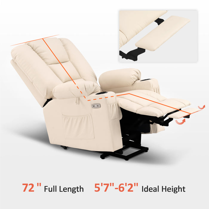 Mcombo Power Lift Recliner Chair with Massage and Heat for Elderly, Extended Footrest, 3 Positions, Lumbar Pillow, Cup Holders, USB Ports, Faux Leather Large(#7539)