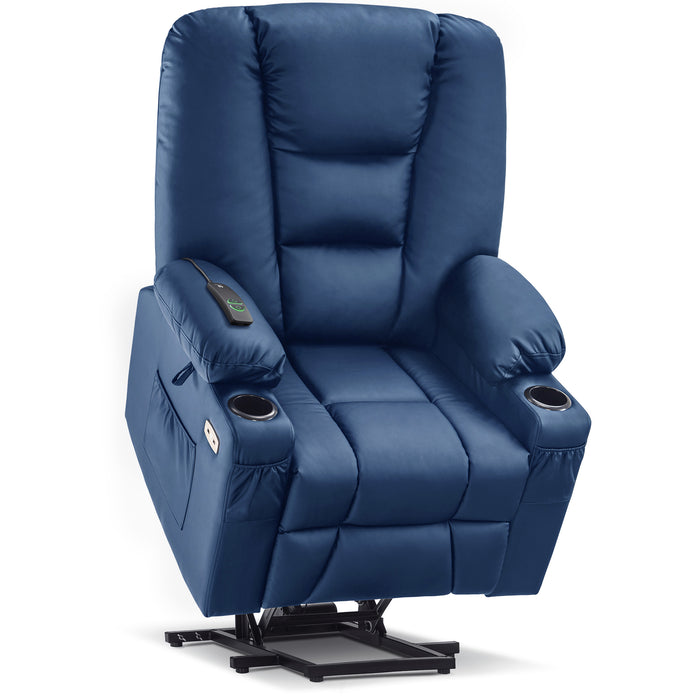 Mcombo Power Lift Recliner Chair with Massage and Heat for Elderly, Extended Footrest, 3 Positions, Lumbar Pillow, Cup Holders, USB Ports, Faux Leather Large(#7539)