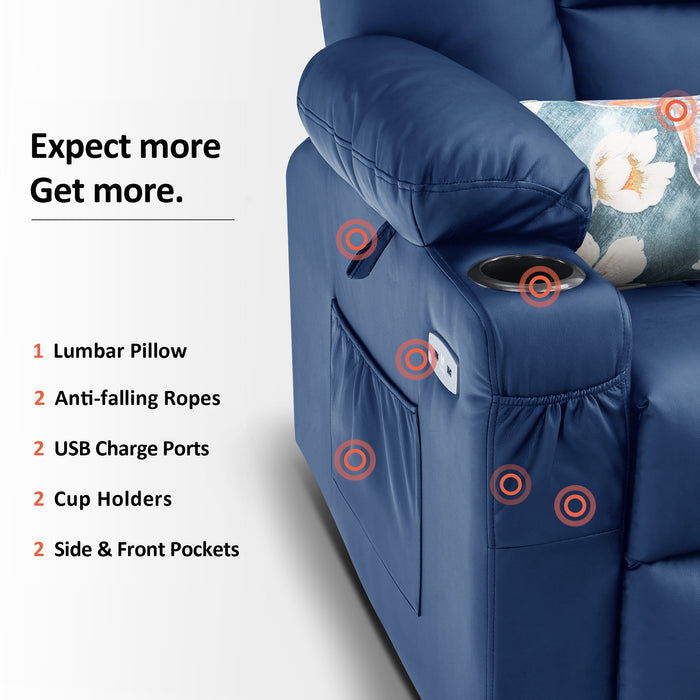 Mcombo Power Lift Recliner Chair with Massage and Heat for Elderly, Extended Footrest, 3 Positions, Lumbar Pillow, Cup Holders, USB Ports, Faux Leather Large(#7539)