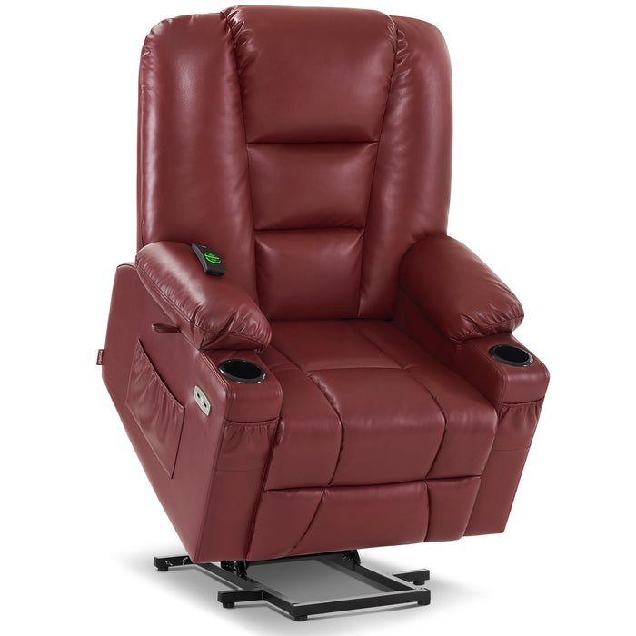 Mcombo Power Lift Recliner Chair with Massage and Heat for Elderly, Extended Footrest, 3 Positions, Lumbar Pillow, Cup Holders, USB Ports, Faux Leather Large(#7539)