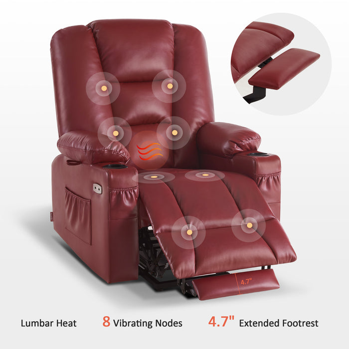 Mcombo Power Lift Recliner Chair with Massage and Heat for Elderly, Extended Footrest, 3 Positions, Lumbar Pillow, Cup Holders, USB Ports, Faux Leather Large(#7539)