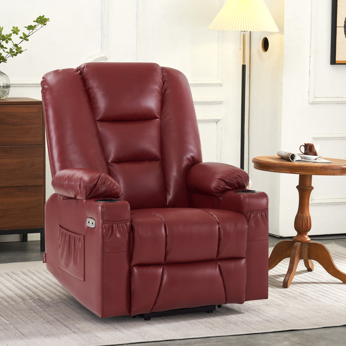 Mcombo Power Lift Recliner Chair with Massage and Heat for Elderly, Extended Footrest, 3 Positions, Lumbar Pillow, Cup Holders, USB Ports, Faux Leather Large(#7539)