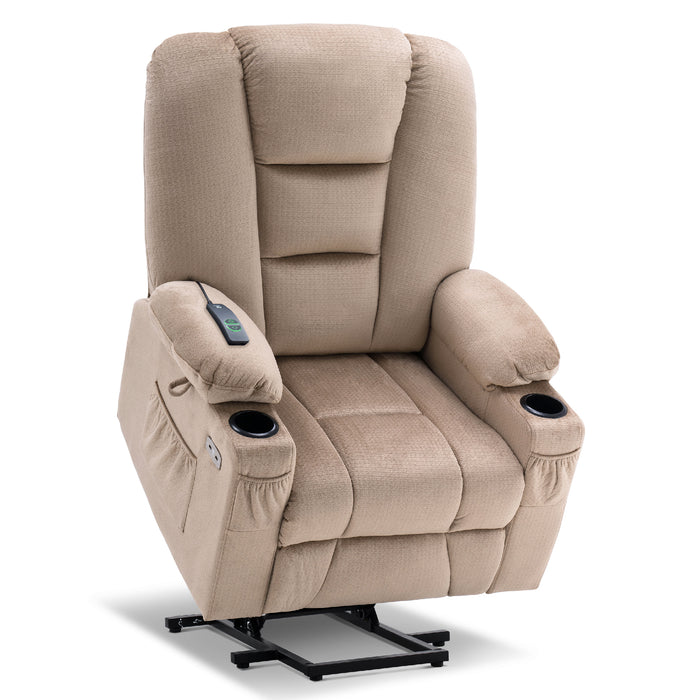 Mcombo Electric Power Lift Recliner Chair with Massage and Heat for Elderly, Extended Footrest, Hand Remote Control, Lumbar Pillow, Cup Holders, USB Ports, Fabric Large(#7549)