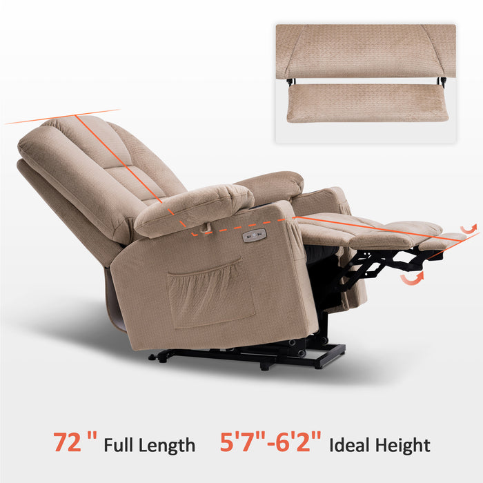 Mcombo Electric Power Lift Recliner Chair with Massage and Heat for Elderly, Extended Footrest, Hand Remote Control, Lumbar Pillow, Cup Holders, USB Ports, Fabric Large(#7549)