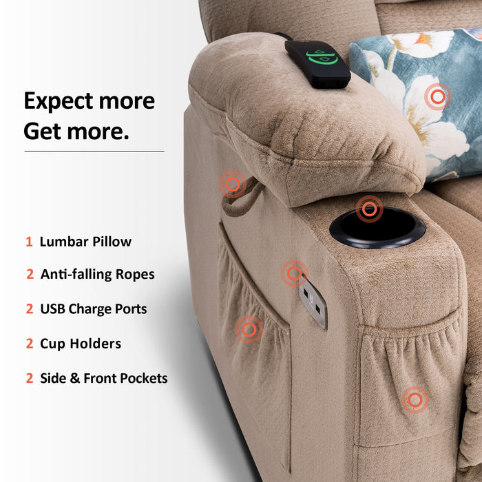 Mcombo Electric Power Lift Recliner Chair with Massage and Heat for Elderly, Extended Footrest, Hand Remote Control, Lumbar Pillow, Cup Holders, USB Ports, Fabric Large(#7549)