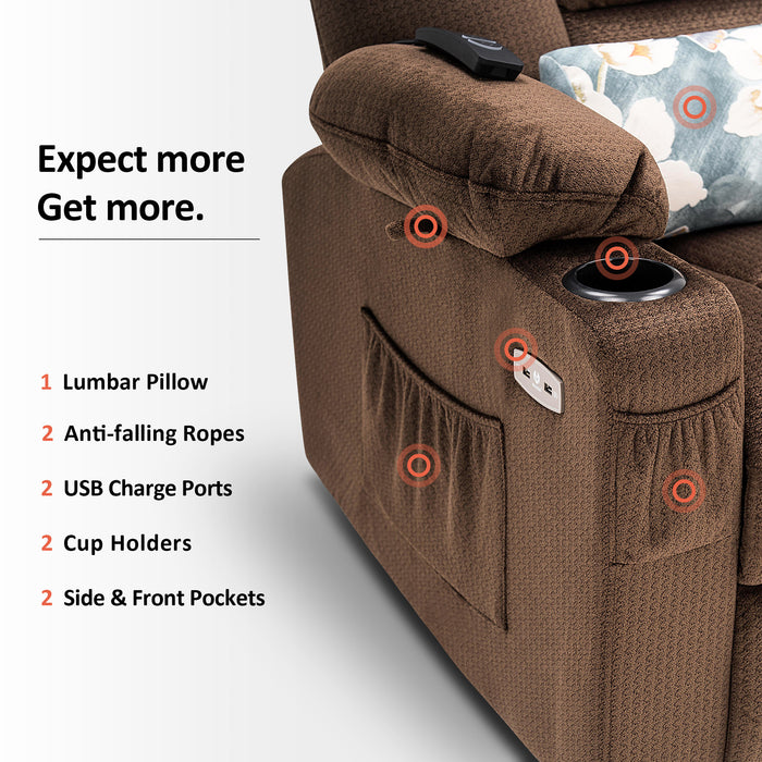 Mcombo Electric Power Lift Recliner Chair with Massage and Heat for Elderly, Extended Footrest, Hand Remote Control, Lumbar Pillow, Cup Holders, USB Ports, Fabric Large(#7549)
