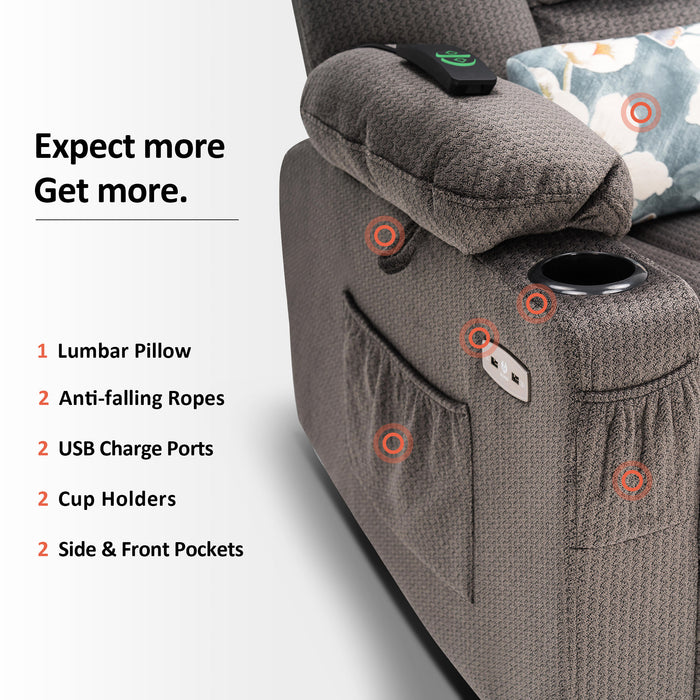 Mcombo Electric Power Lift Recliner Chair with Massage and Heat for Elderly, Extended Footrest, Hand Remote Control, Lumbar Pillow, Cup Holders, USB Ports, Fabric Large(#7549)