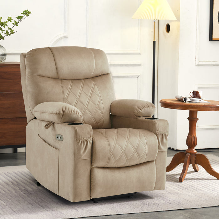 MCombo Small Dual Motor Power Lift Recliner Chair Sofa with Massage and Dual Heating, Adjustable Headrest for Elderly People Petite, USB Ports, Extended Footrest, Fabric 7222