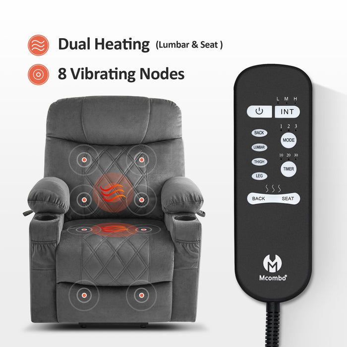 MCombo Small Dual Motor Power Lift Recliner Chair Sofa with Massage and Dual Heating, Adjustable Headrest for Elderly People Petite, USB Ports, Extended Footrest, Fabric 7222