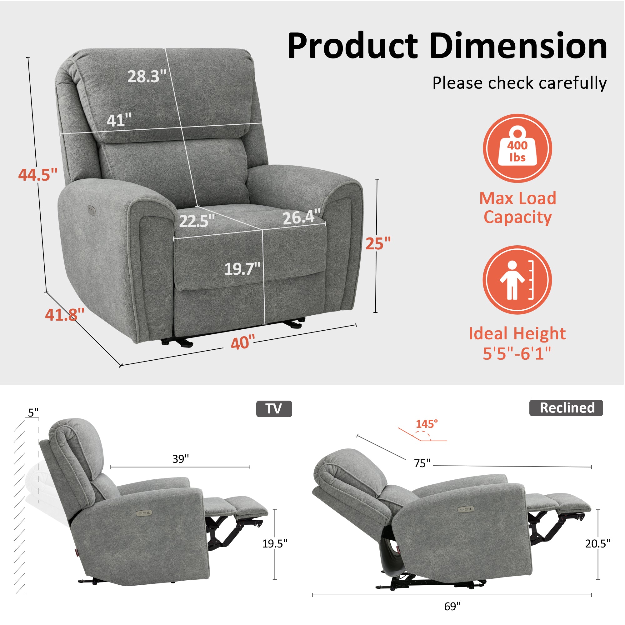MCombo Power Recliner Chair Oversized 400 Pounds, Electric Recliner Chairs for Adults, Oversized Recliner Sofa Chair for Home, Living Room, Bedroom OE675 (Recommended Height: 5'5"-6'1")