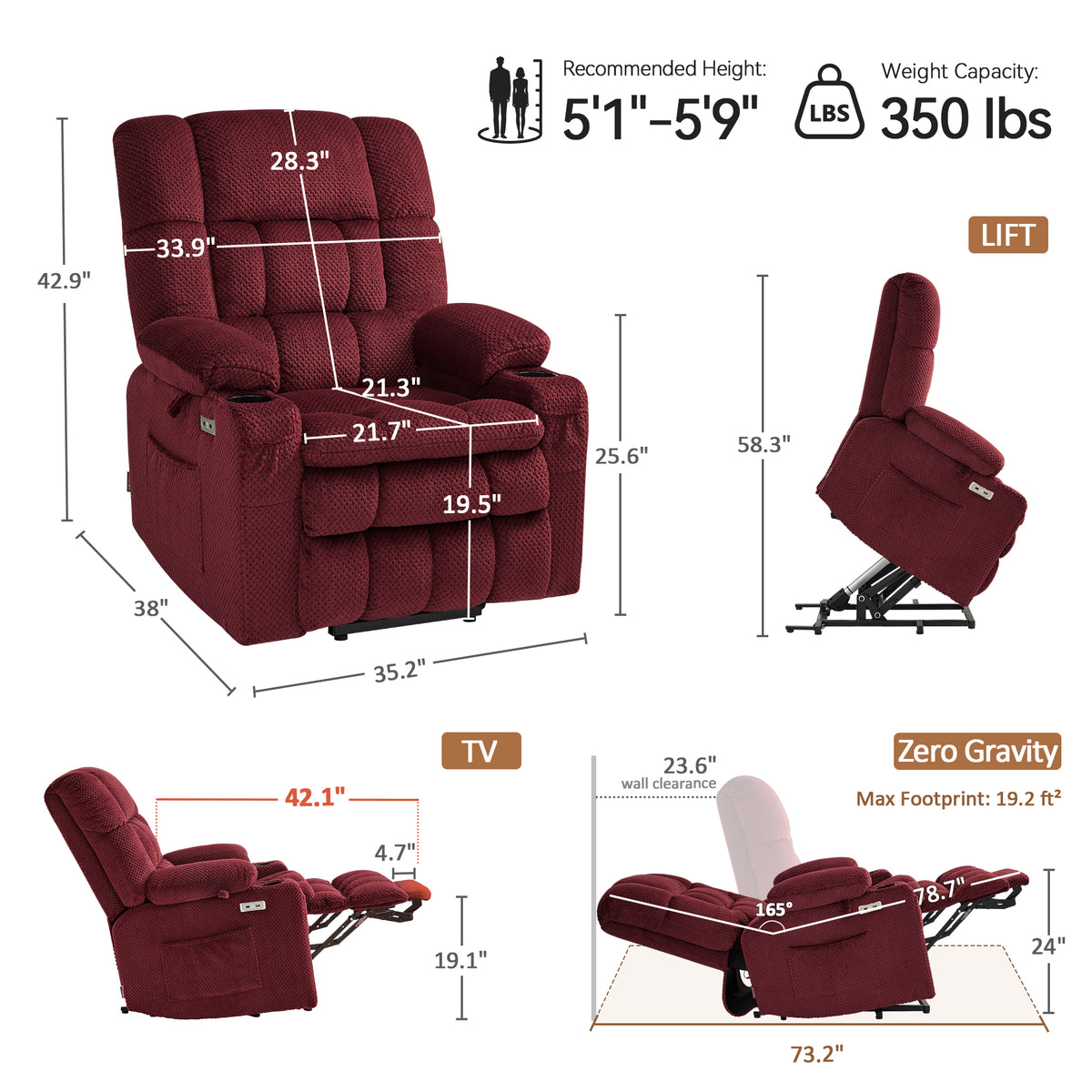Dual Motor Fabric Power Lift Recliner, 7890|7893|7896|R7897|R7891|R7894