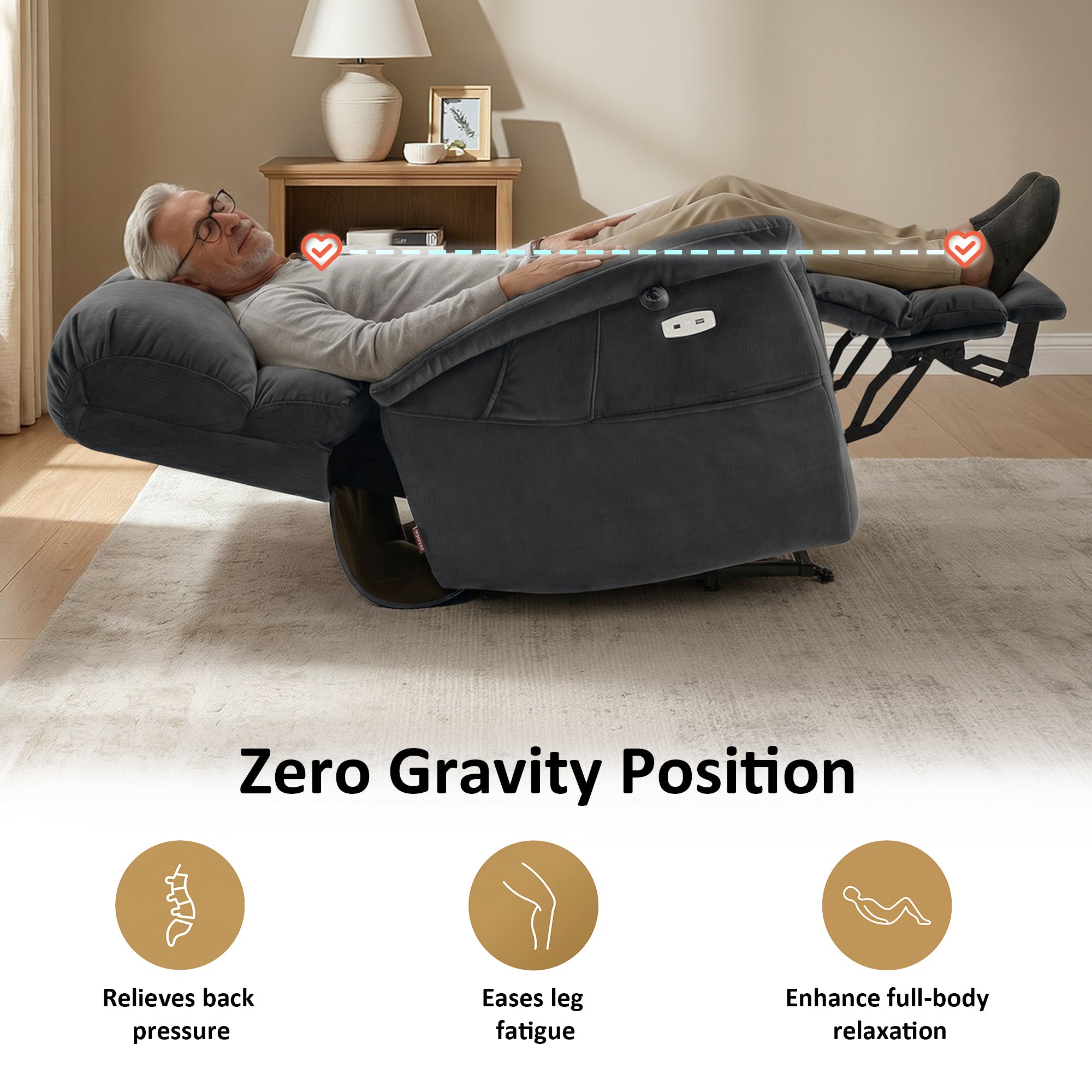 Dual Motor Power Lift Recliner Chair, Massage and Lumbar&seat Heating, Fabric R7166