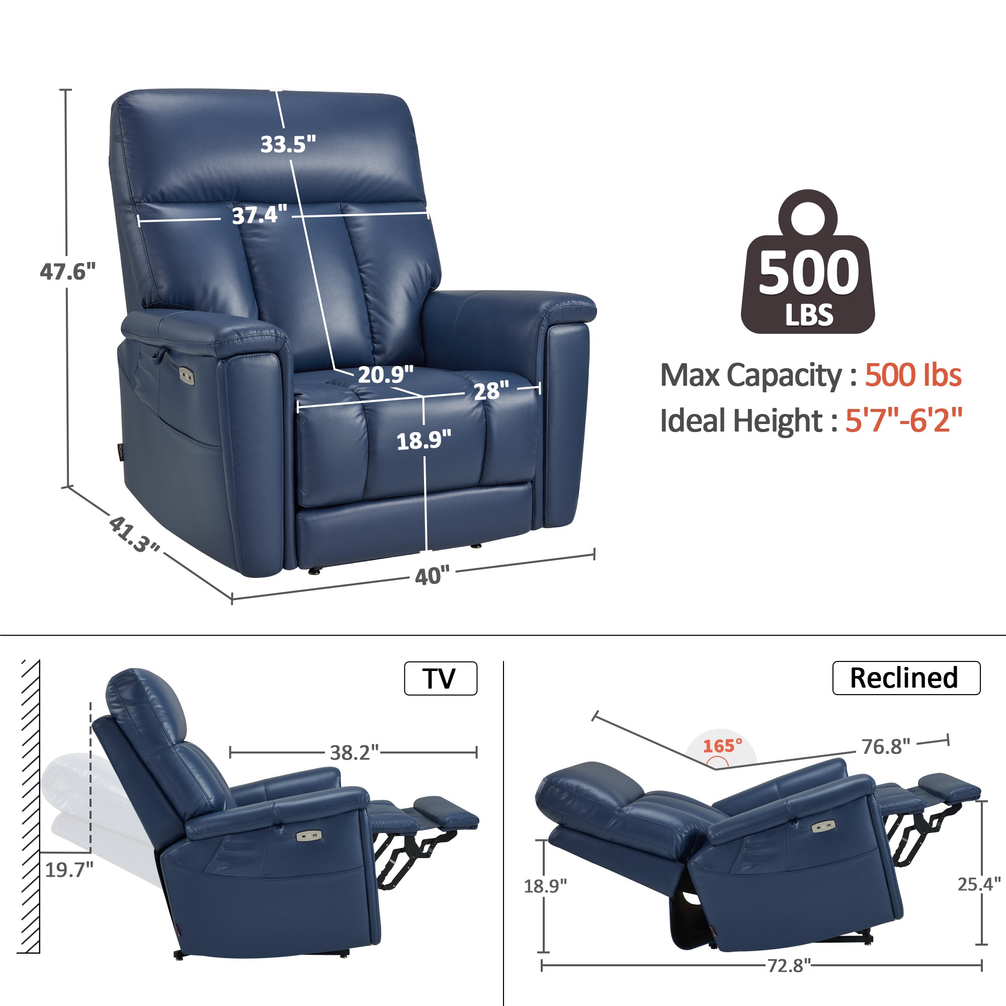 500lbs Heavy Duty Extra Wide Dual Motor Power Lift Chair, Faux Leather R7777
