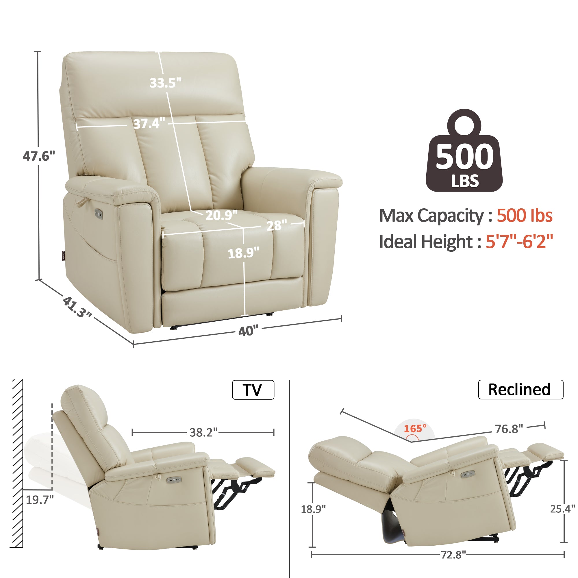 500lbs Heavy Duty Extra Wide Dual Motor Power Lift Chair, Faux Leather R7777