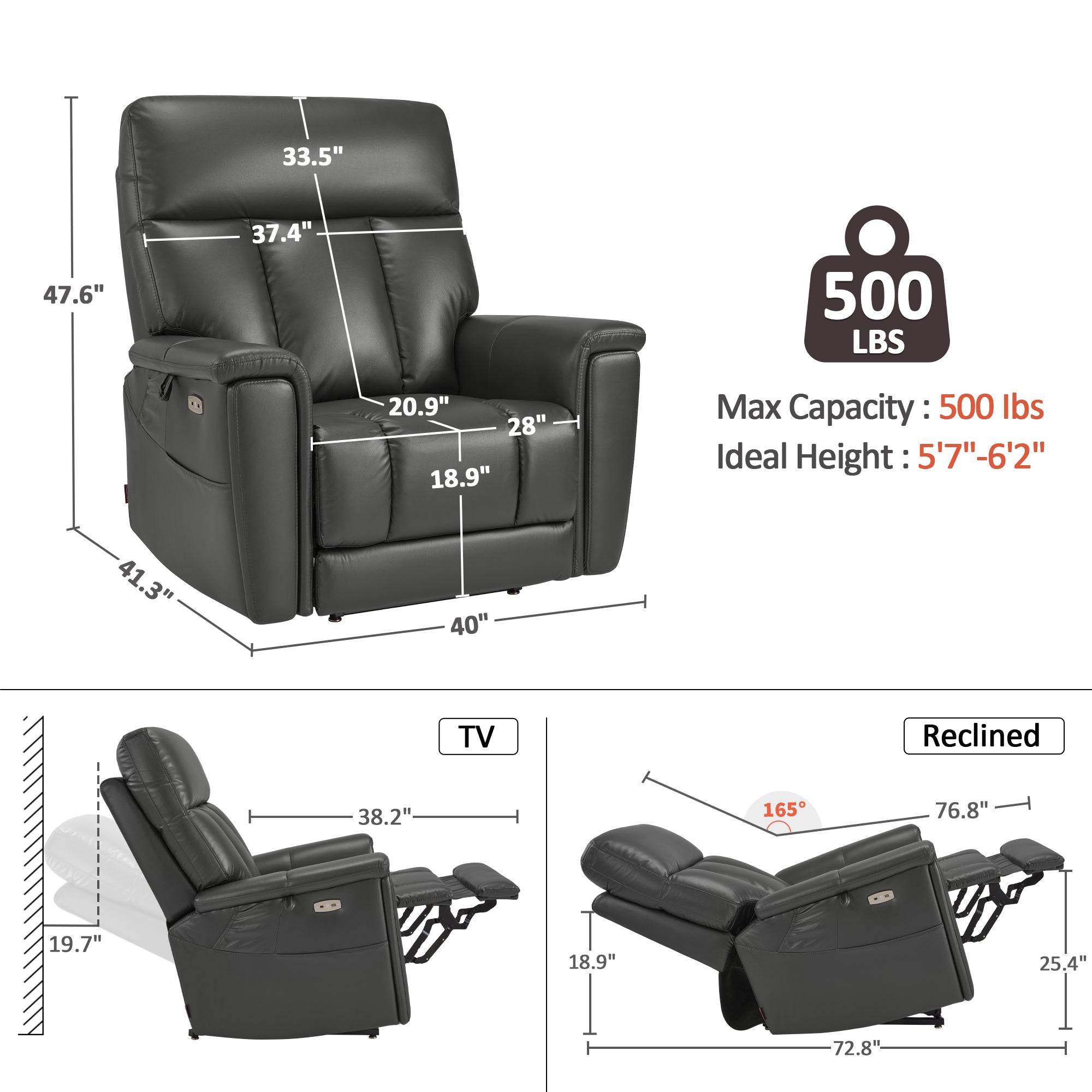 500lbs Heavy Duty Extra Wide Dual Motor Power Lift Chair, Faux Leather R7777