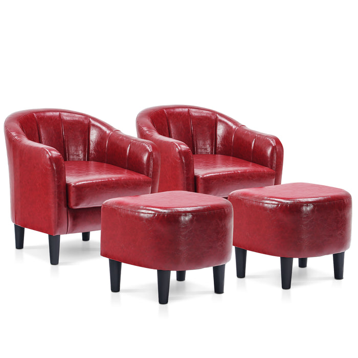 Mcombo Accent Club Chair, Barrel Chair with Ottoman, Faux Leather Arm Chair for Living Room Bedroom, Small Space 4022