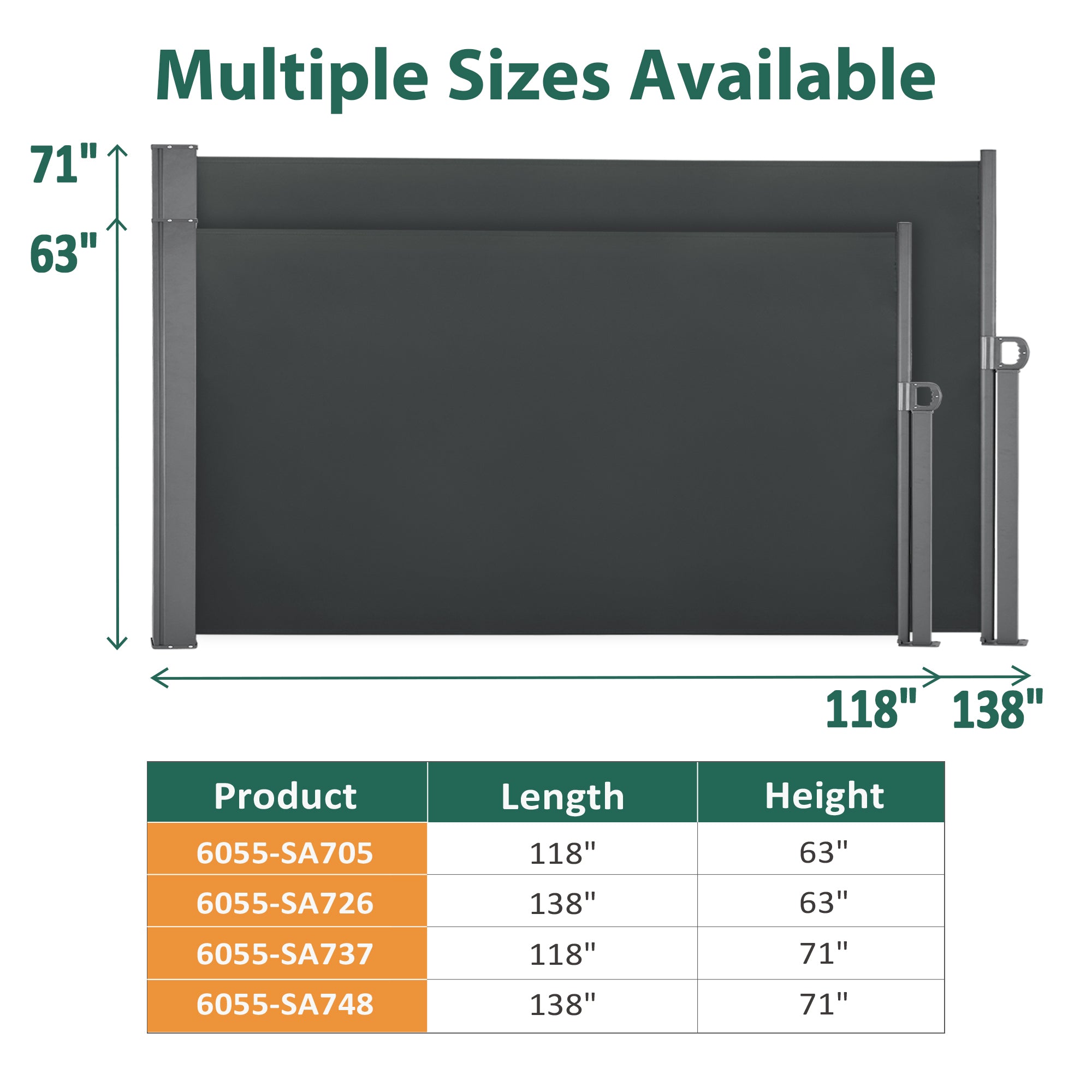 Retractable Side Awning for Patio and Balcony, SA705|SA726|SA737|SA748