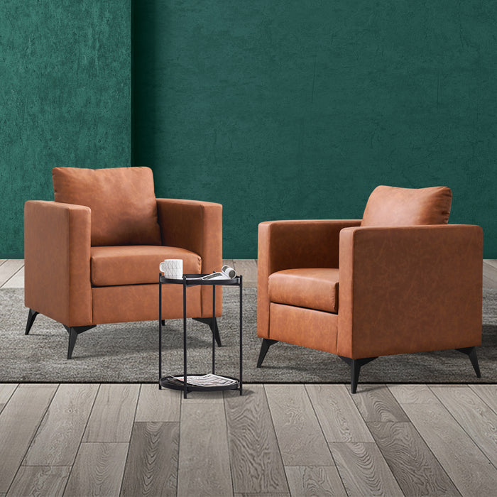 Mcombo Modern Accent Chair, Club Armchair with Metal Legs, Faux Leather Single Sofa Chairs for Living Room Bedroom Office LW654
