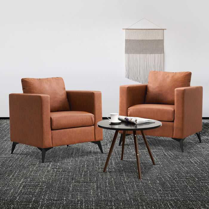 Mcombo Modern Accent Chair, Club Armchair with Metal Legs, Faux Leather Single Sofa Chairs for Living Room Bedroom Office LW654