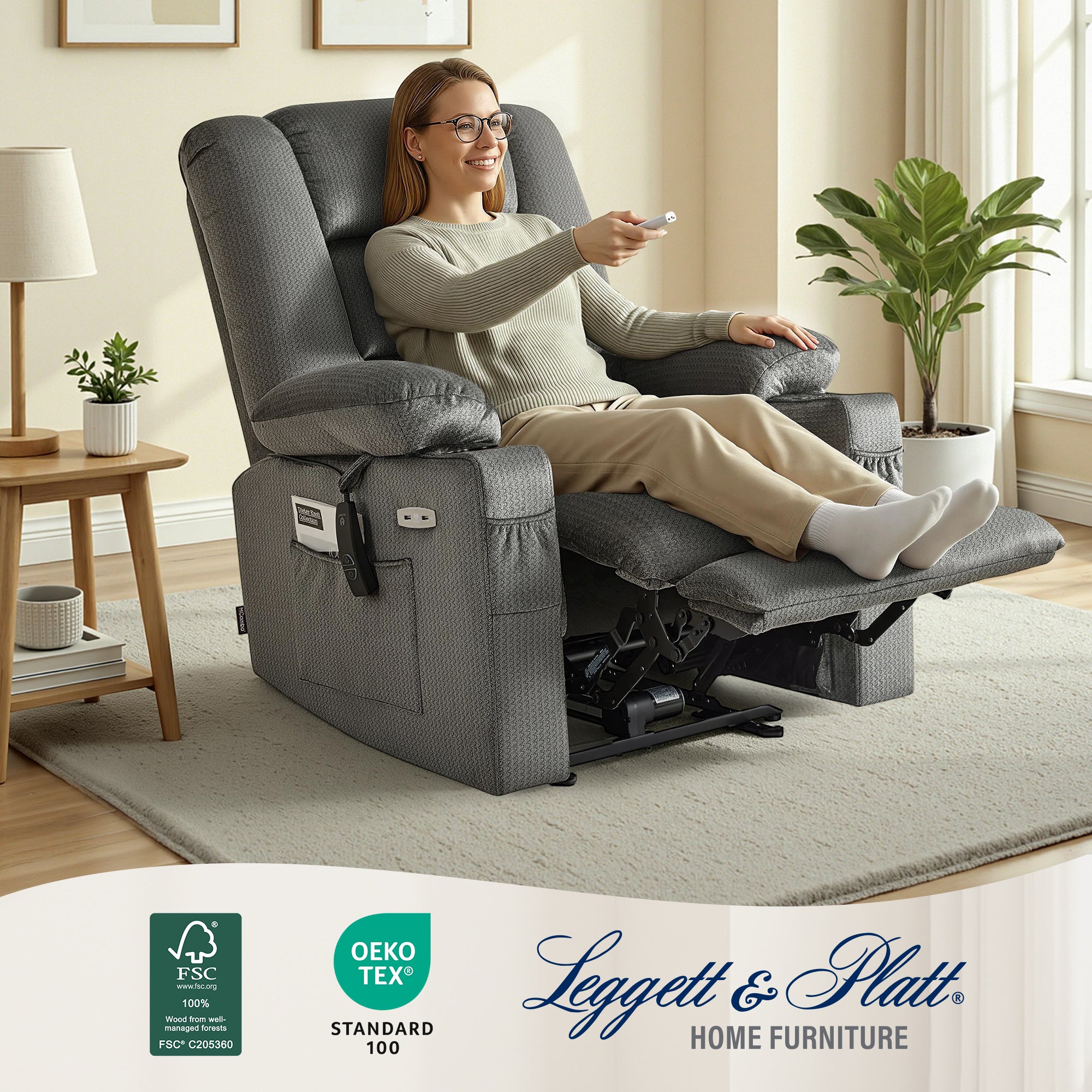 Power Recliner Chair with Heat and Massage, Fabric 6079|PR670|PR671