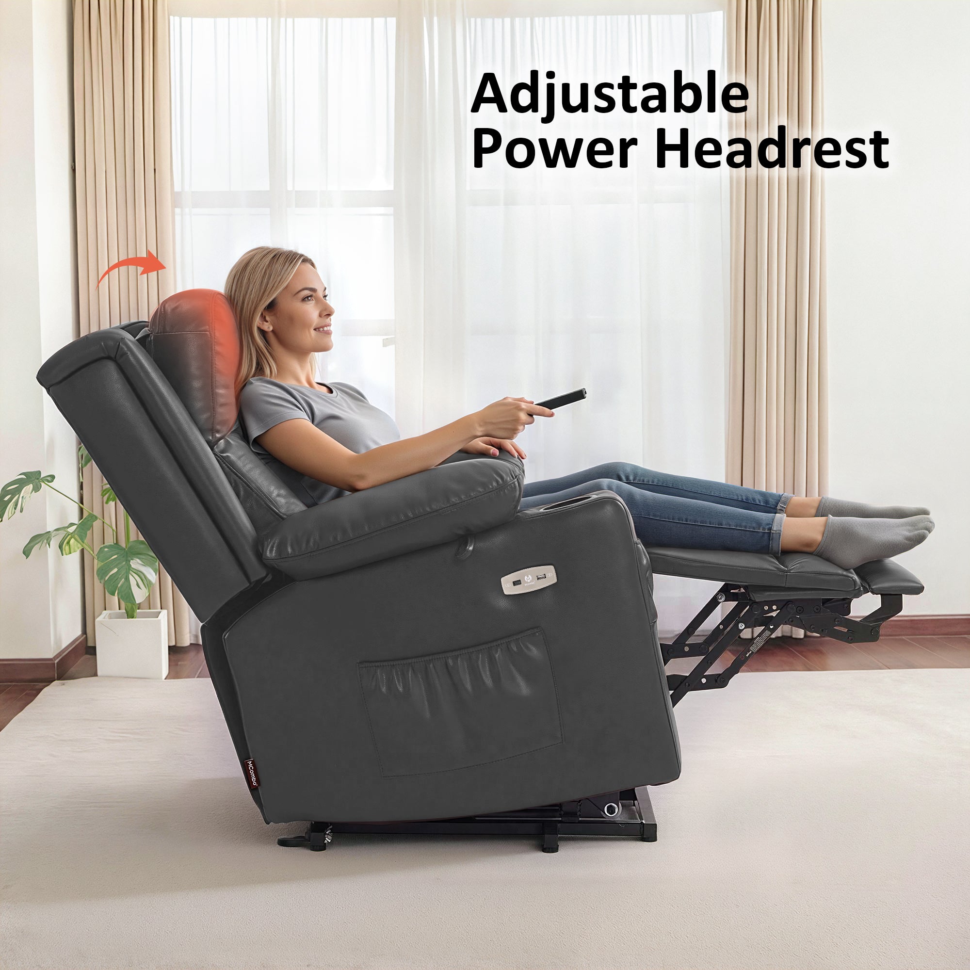 Power Lift Recliner Chair for Elderly, Triple Motor, Massage and Heat, Faux Leather 7661|7662