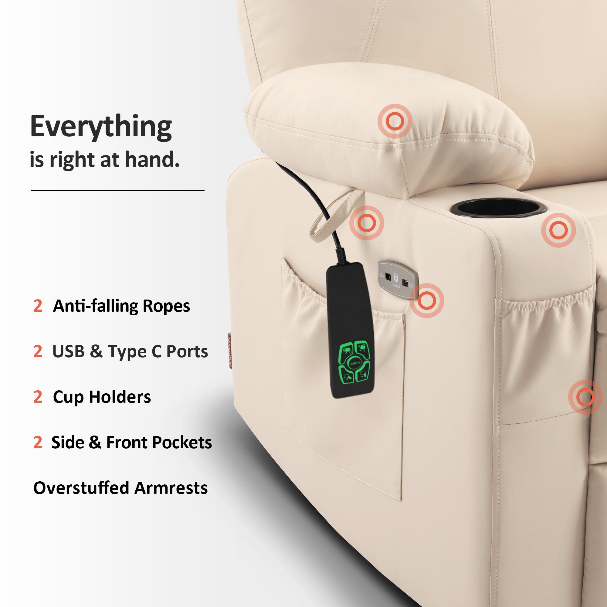 Power Lift Recliner Chair for Elderly, Dual Motor, Massage and Heat, Faux Leather 7815