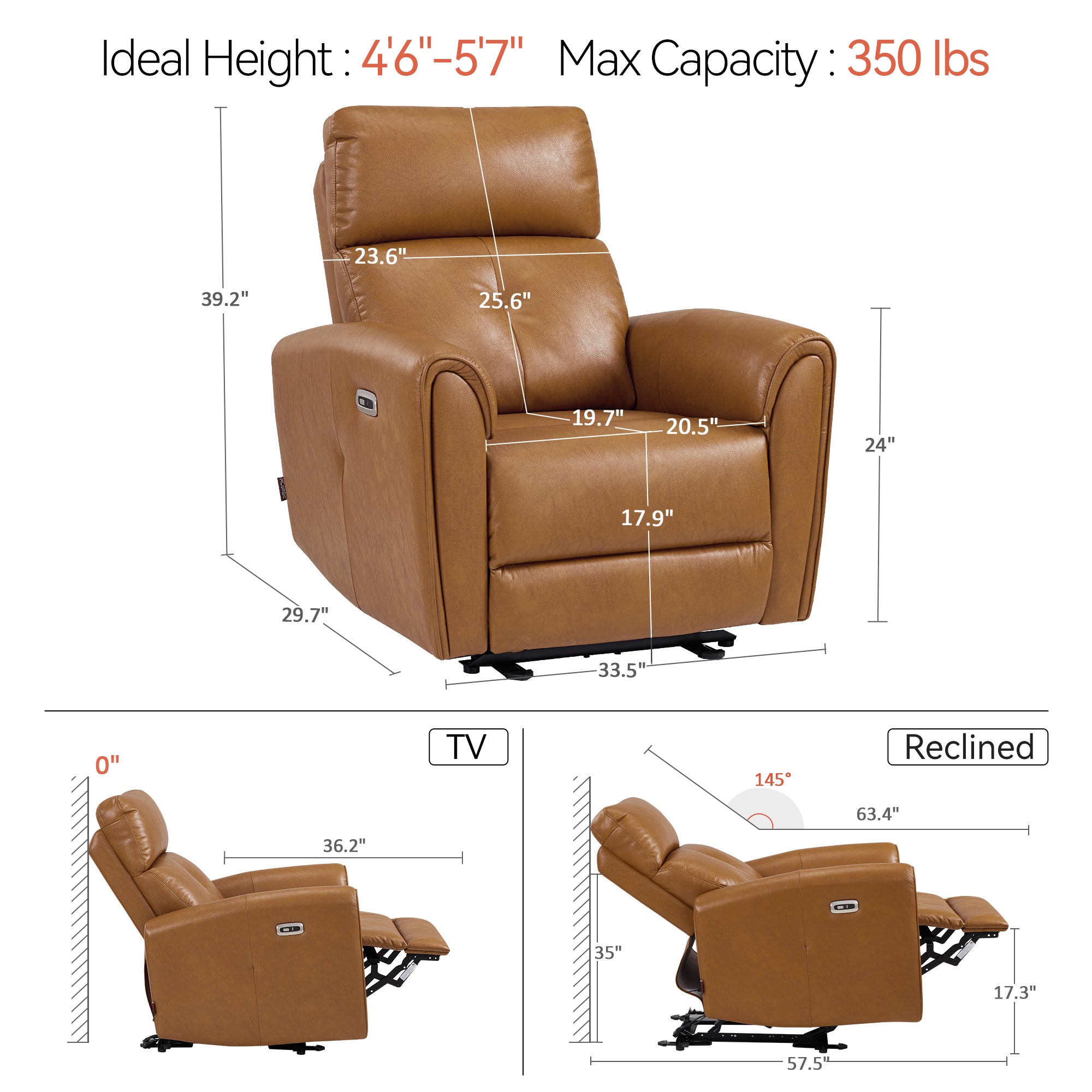 Zero Wall Hugger Recliners Chair for small space, Faux Leather PR699