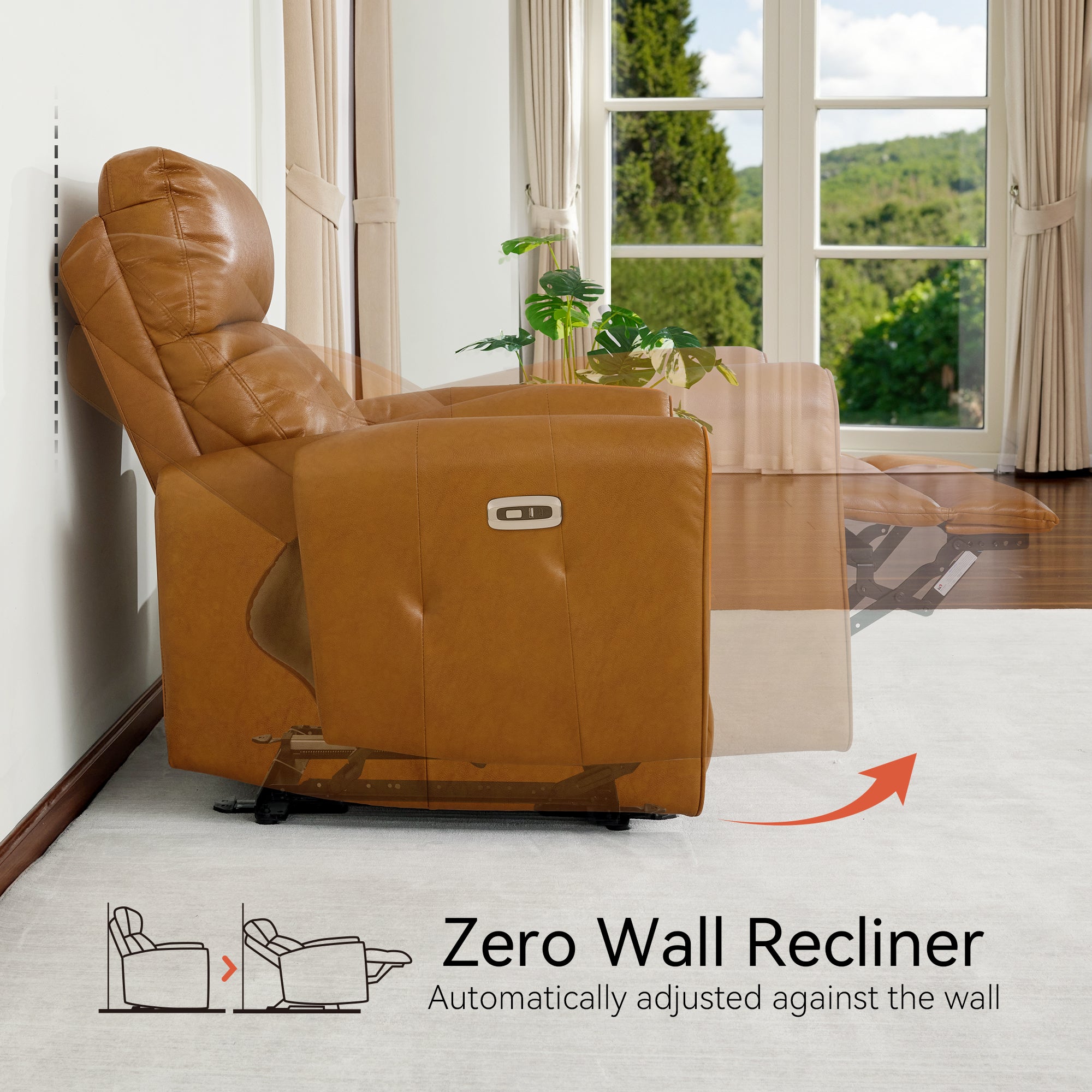 Zero Wall Hugger Recliners Chair for small space, Faux Leather PR699
