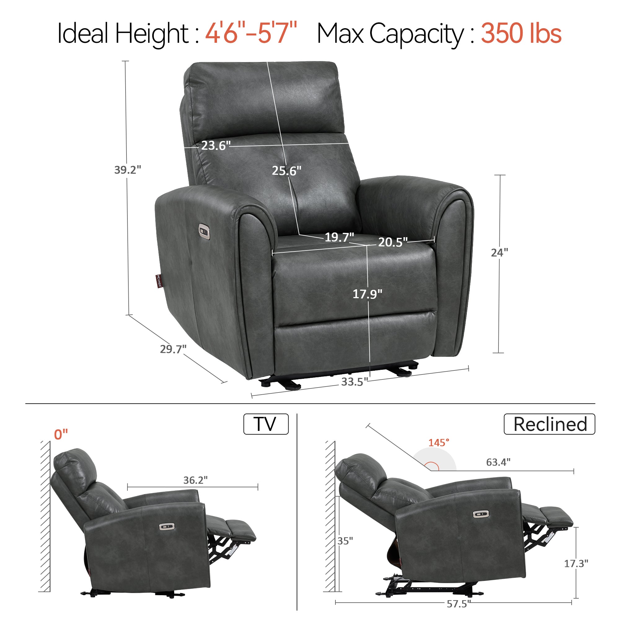 Zero Wall Hugger Recliners Chair for small space, Faux Leather PR699