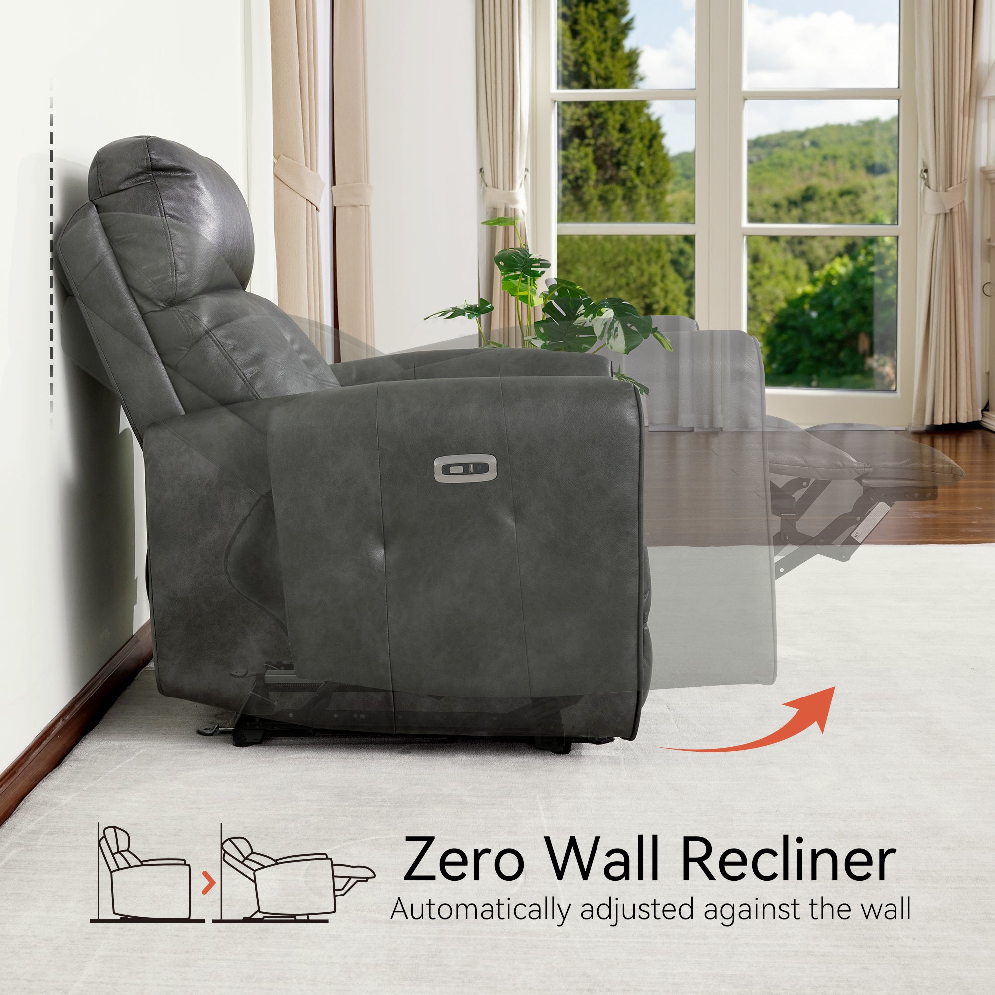 Zero Wall Hugger Recliners Chair for small space, Faux Leather PR699