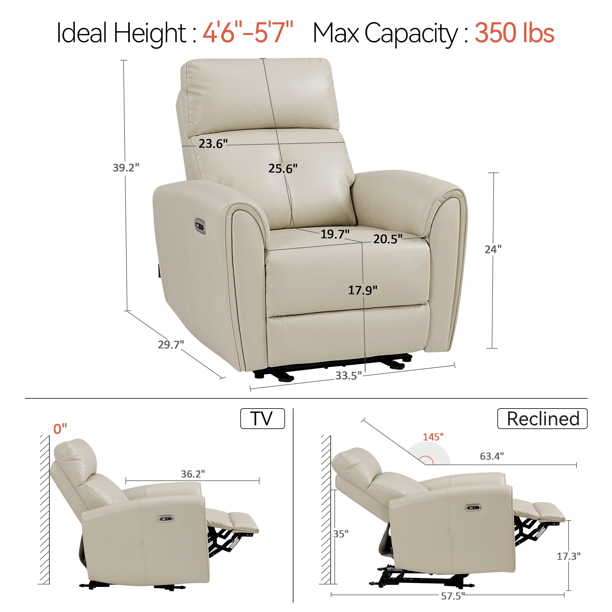 Zero Wall Hugger Recliners Chair for small space, Faux Leather PR699