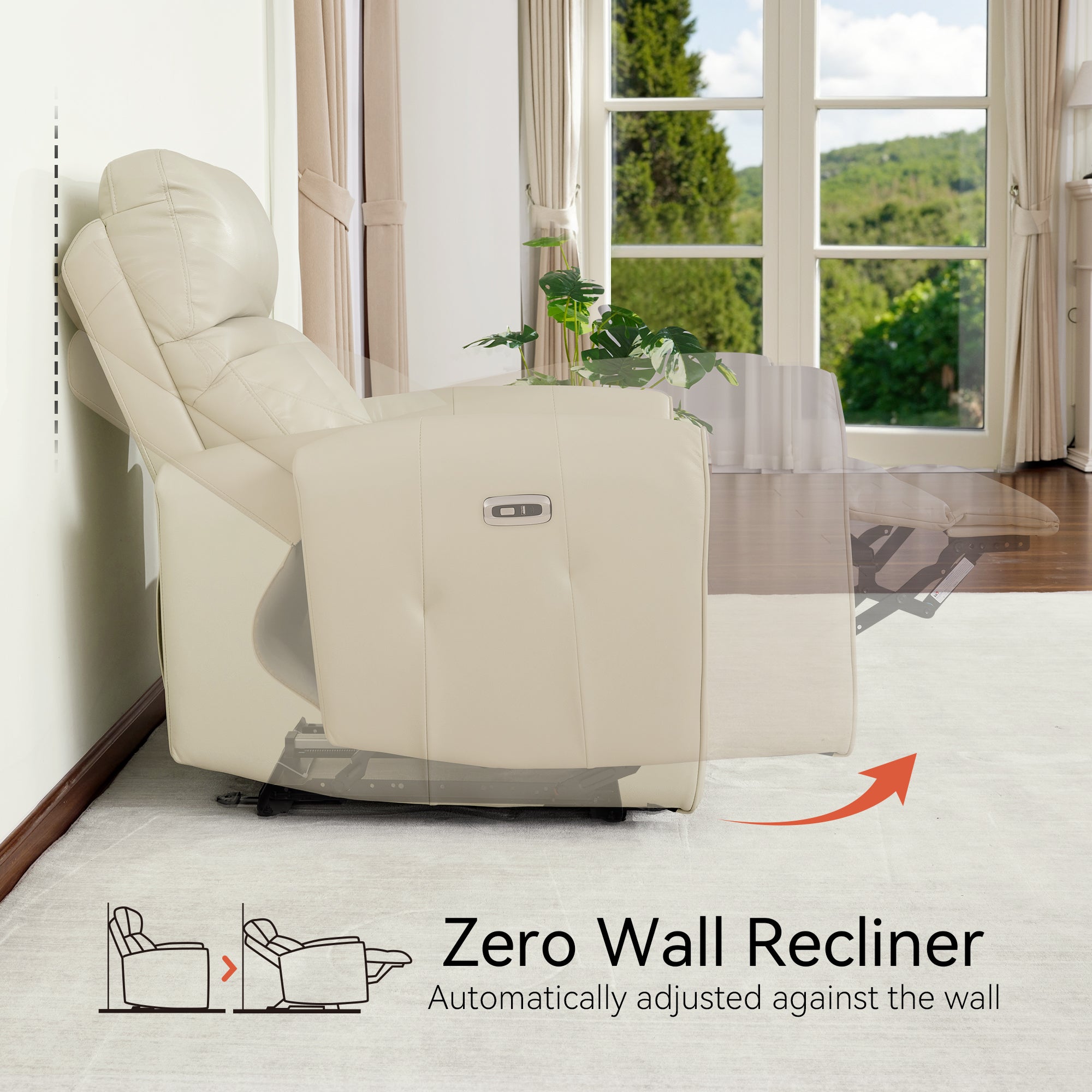 Zero Wall Hugger Recliners Chair for small space, Faux Leather PR699