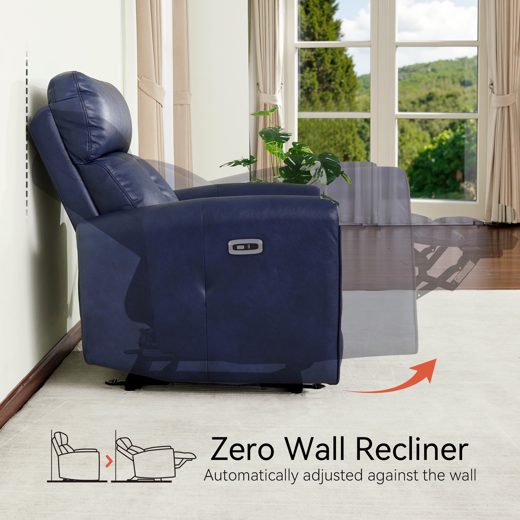 Zero Wall Hugger Recliners Chair for small space, Faux Leather PR699
