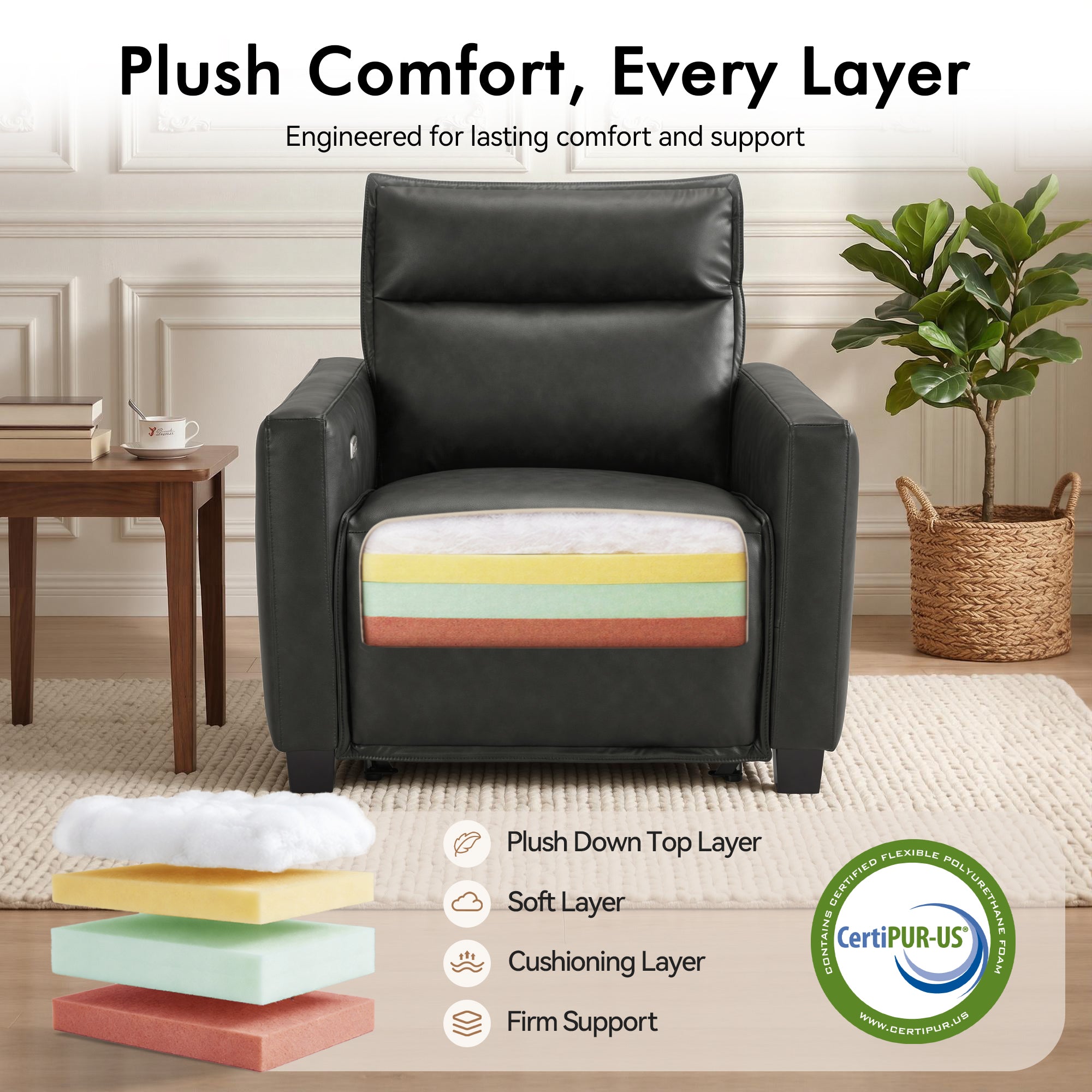 27.2'' Oversized Power Recliner Chair, Zero Gravity Recliner with Solid Wood Legs, USB A & C Charge Ports, Wall Hugger Power Reclining Chair for Living Room, Breathable Faux Leather HL178