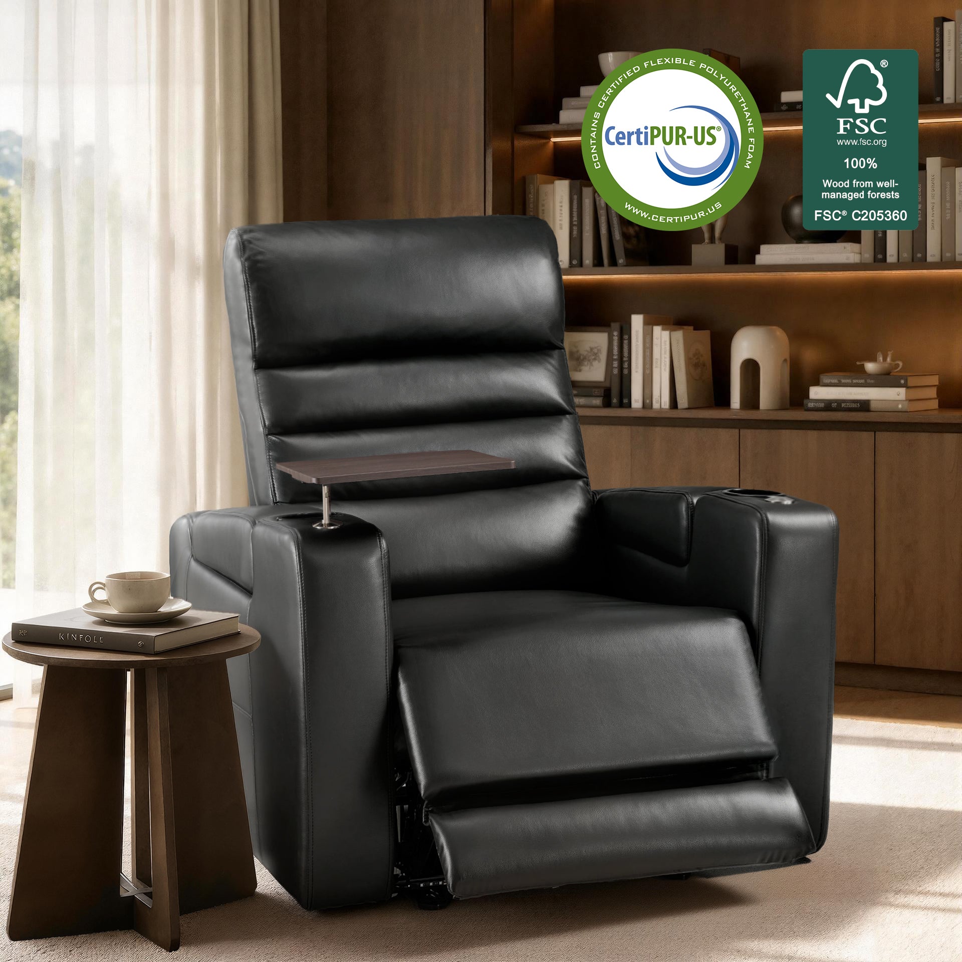 Power Recliner Chair, Home Theater Seating with Swivel Tray Table, HTS555