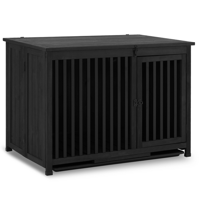 Mcombo Wooden Dog Crate Furniture End Table with Door, No Assembly Portable Foldable Pet Crate Dog Kennel Indoor with Removable Tray