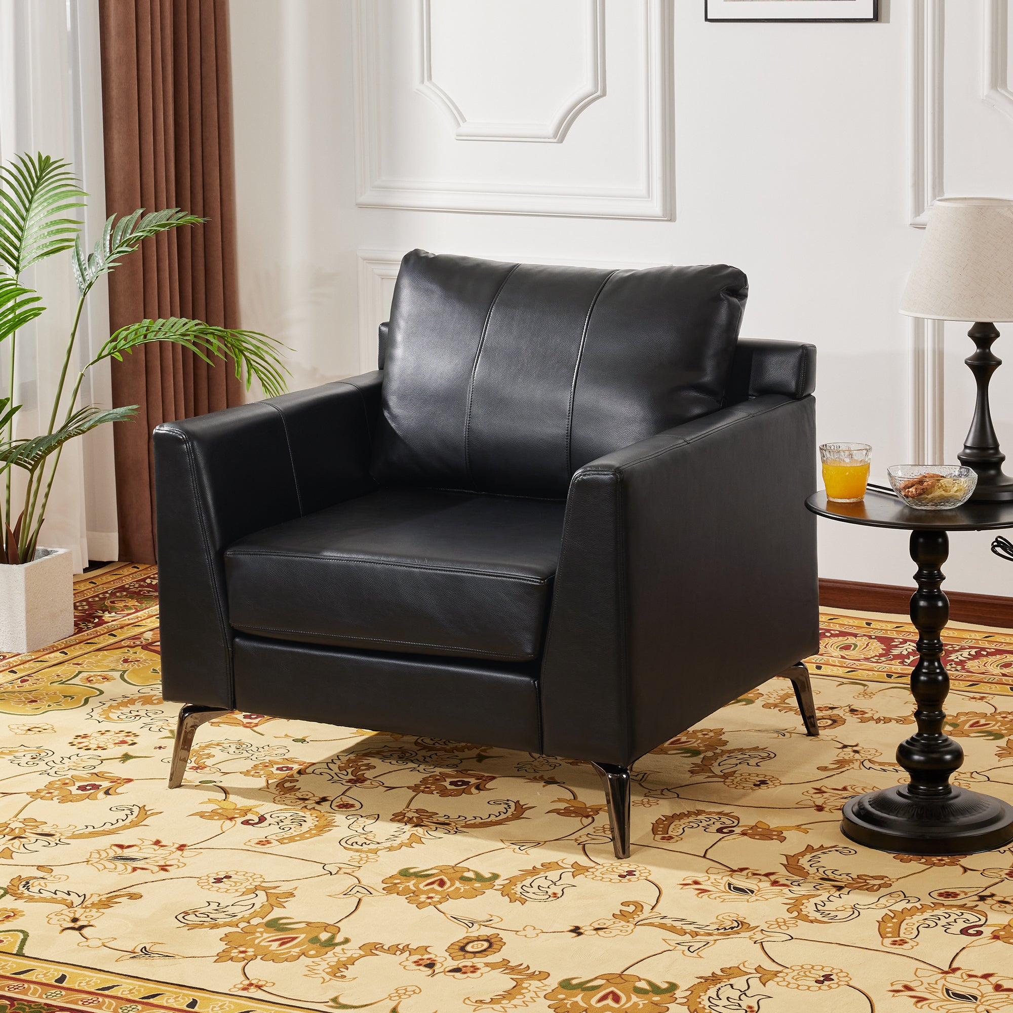 Stationary Accent Chair, Faux Leather 4629
