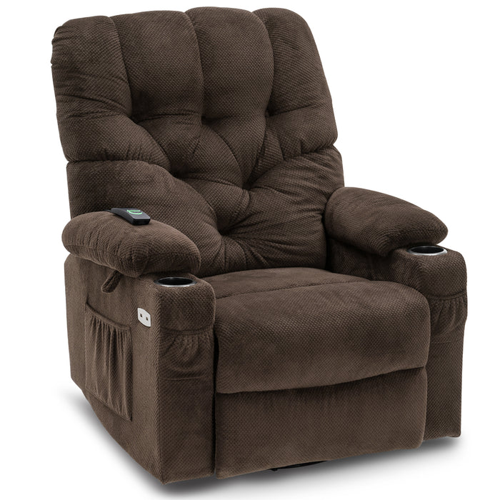 Mcombo Electric Power Swivel Glider Rocker Recliner Chair with Cup Holders for Nursery, Hand Remote Control, USB Ports, 2 Side & Front Pockets, Plush Fabric 7797