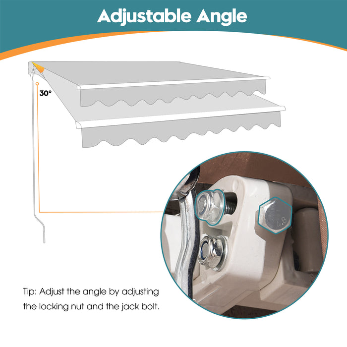 MCombo 13x8 10x8 12x10 FT Manual Retractable Patio Window Awning Commercial Grade - Quality 100% 280G Polyester Sunshade Shelter Outdoor Canopy Aluminum Frame