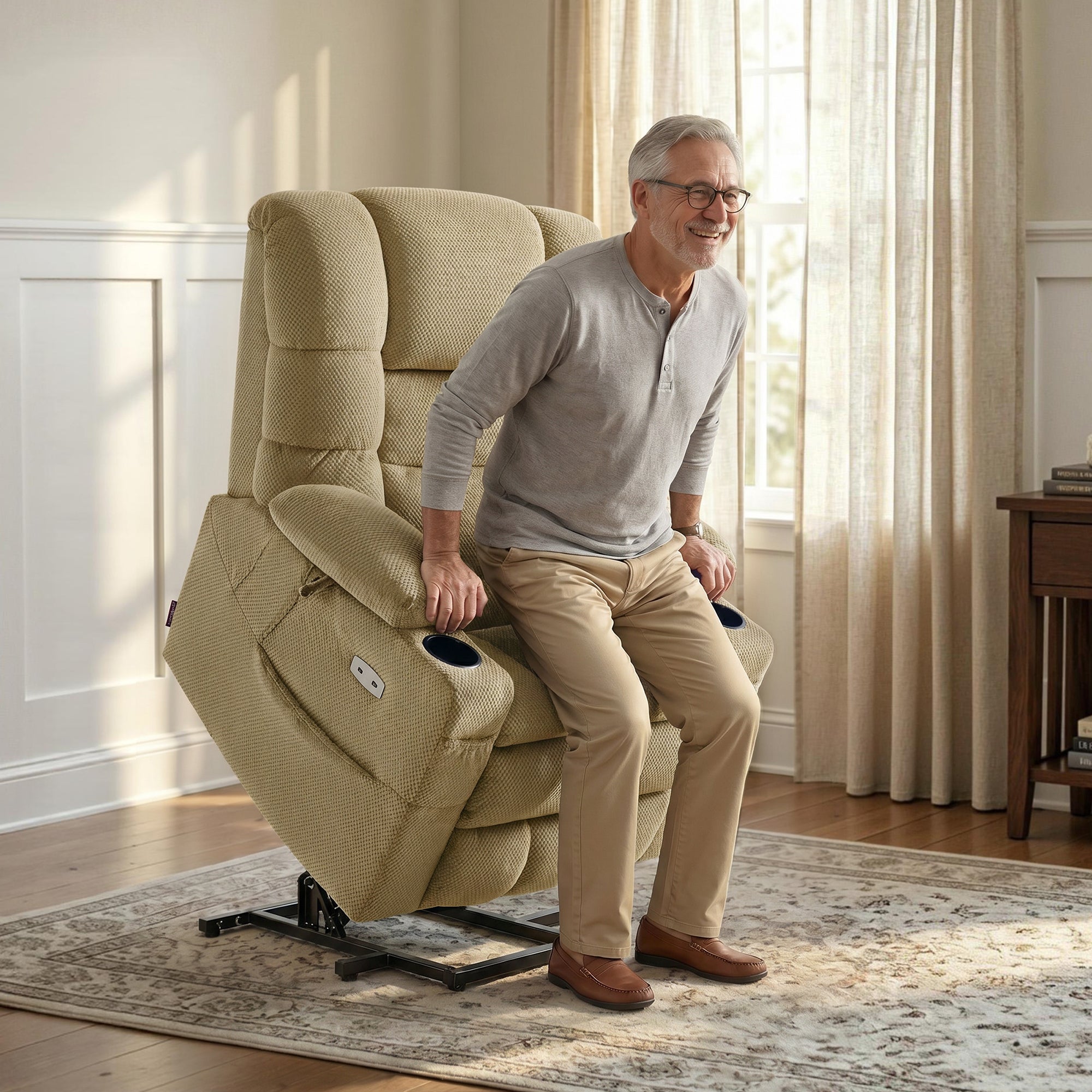 Power Lift Recliner Chair, Triple Motor, Massage and Heat, Fabric 7634|7631|7632|R7635