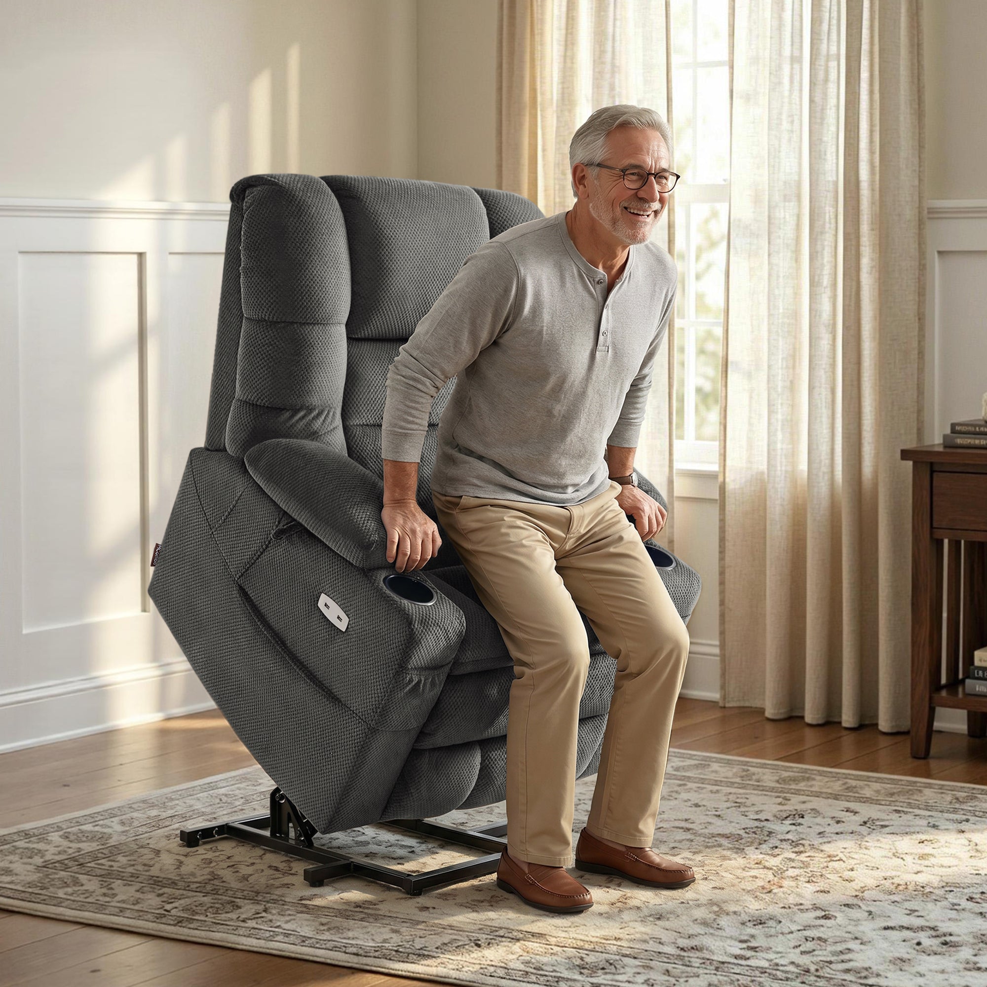 Power Lift Recliner Chair, Triple Motor, Massage and Heat, Fabric 7634|7631|7632|R7635
