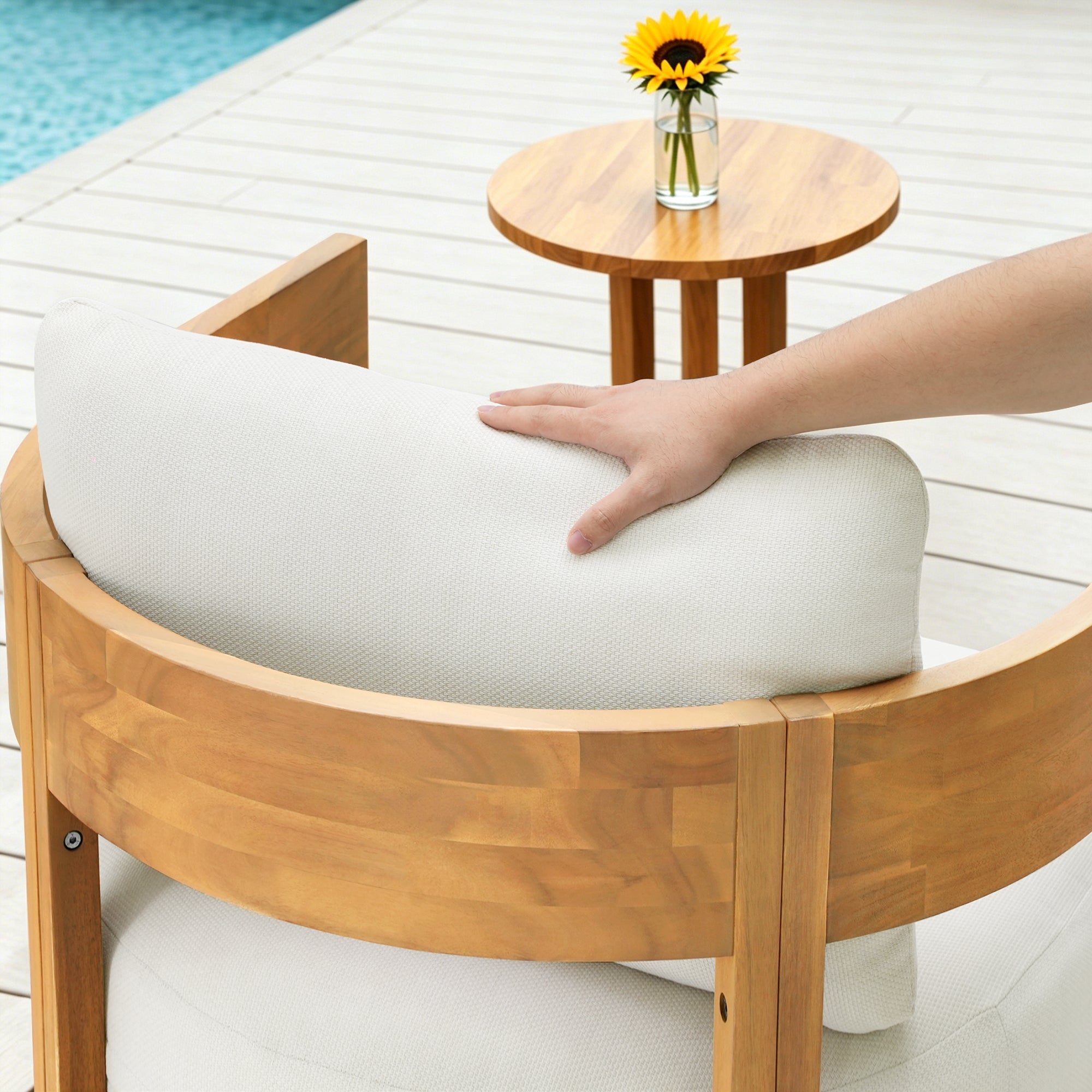 360° Swivel Patio Chair, Outdoor Rotating Armchair with 7.9" Thickened Cushions, Solid Acacia Wood Frame for Backyard, Deck, Indoor OF139