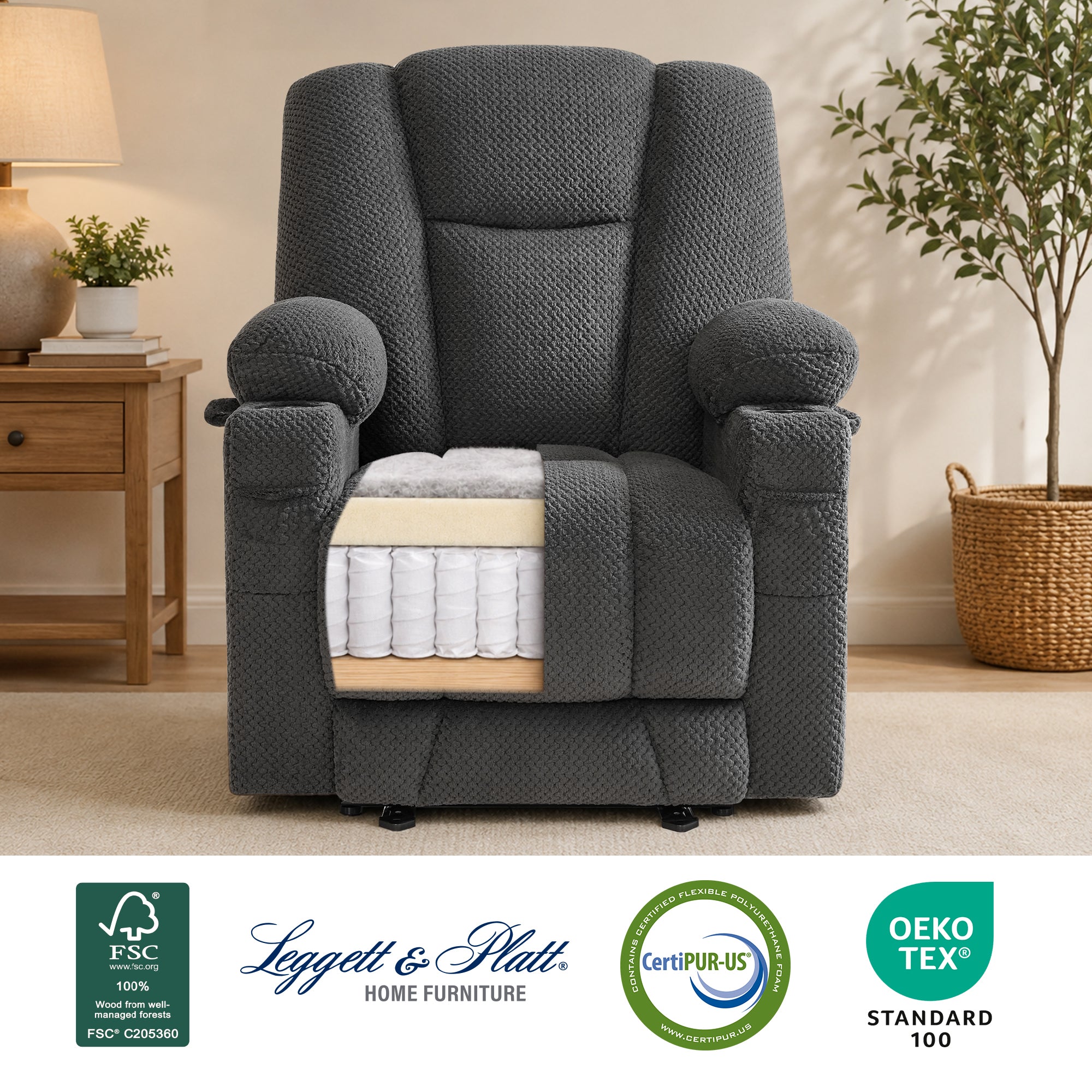 Power Recliner Chair with Massage and Heat, Fabric 8015|8017