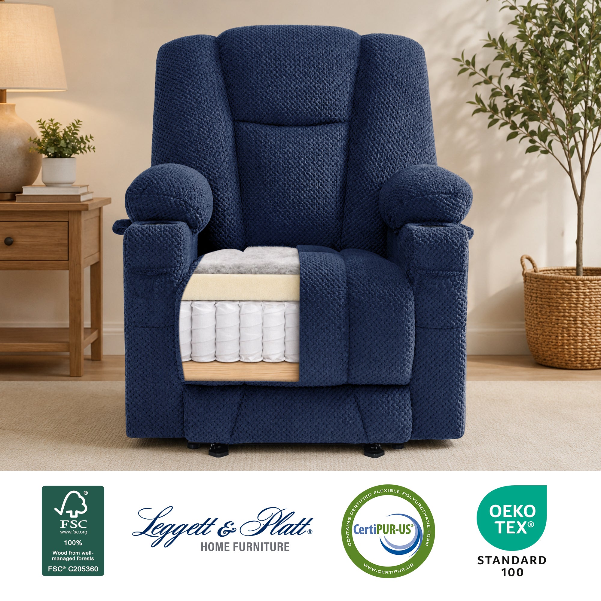 Power Recliner Chair with Massage and Heat, Fabric 8015|8017